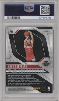 Reed Sheppard from the 2024-25 Panini Prizm set featuring a Red Prizm parallel graded by PSA and given an overall grade of 8.