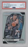 Victor Wembanyama from the 2024-25 Panini Prizm set featuring a Silver Prizm parallel graded by PSA and given an overall grade of 10.