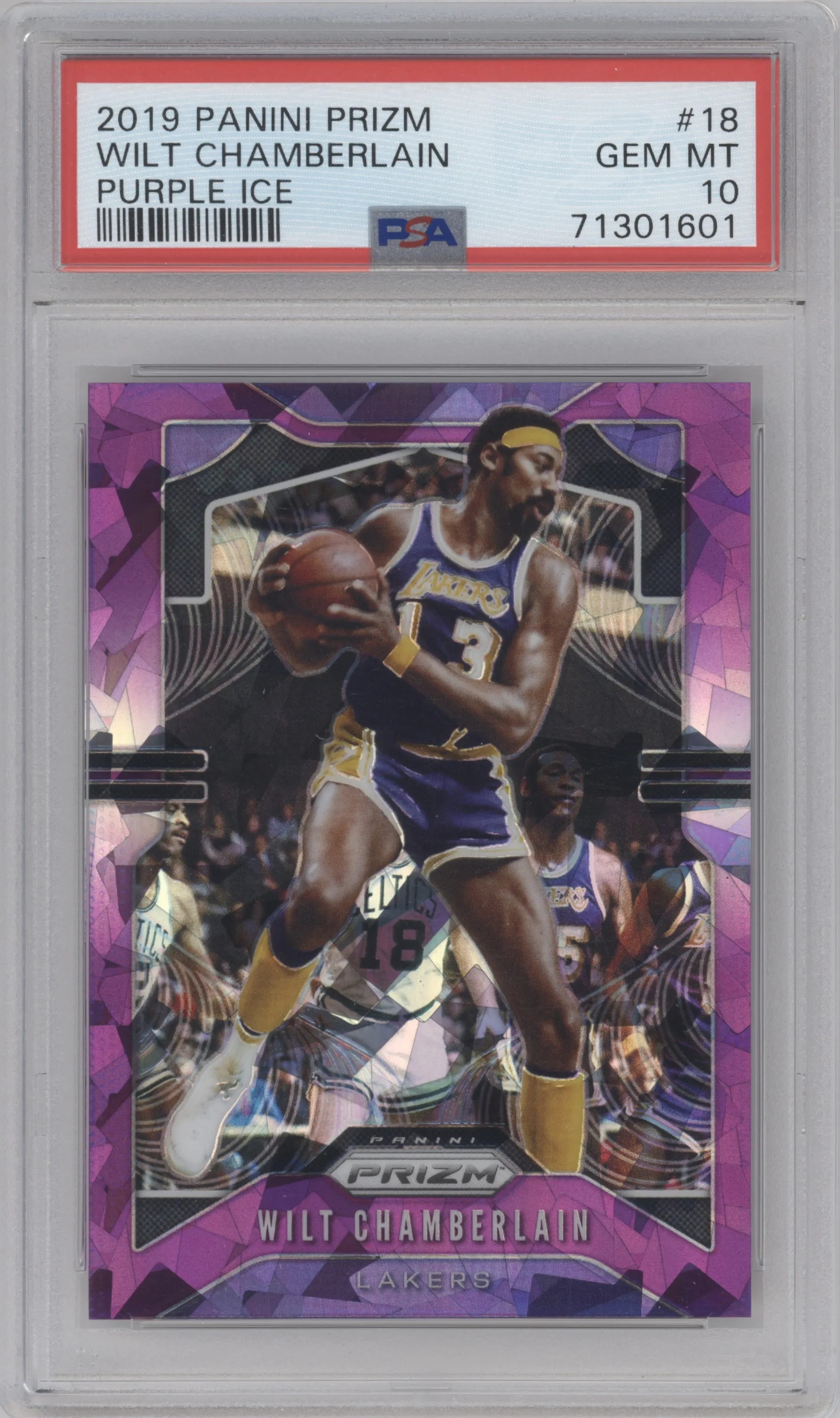 2019 Panini Prizm Wilt Chamberlain Purple Ice #18 PSA 10
