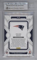 Drake Maye from the 2024 Panini National Treasures set featuring a Premium parallel graded by Beckett and given an overall grade of 8.5.