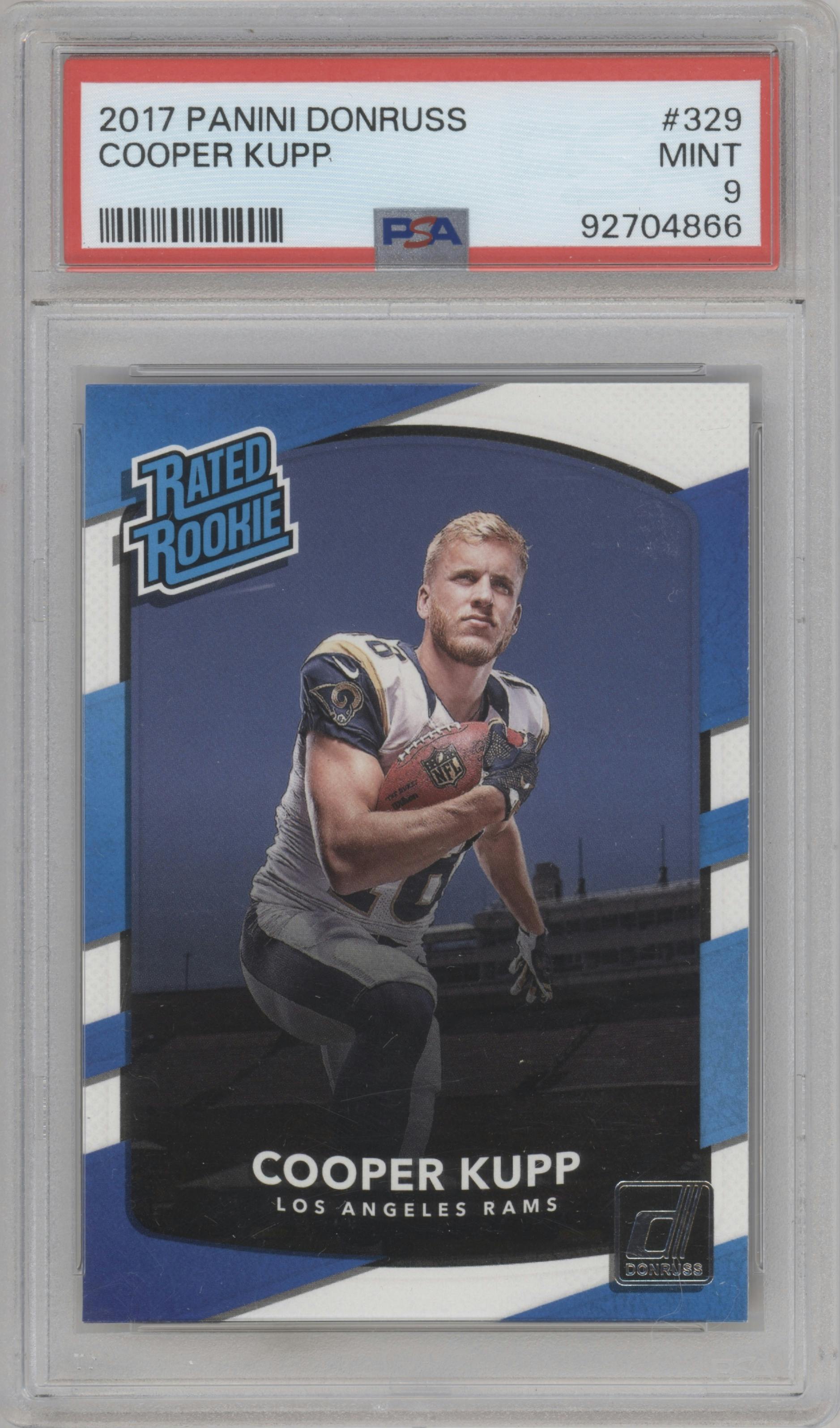 Cooper Kupp from the 2017 Panini Donruss set graded by PSA and given an overall grade of 9.