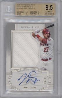 Mike Trout from the 2020 Topps Definitive Collection set graded by Beckett and given an overall grade of 9.5.