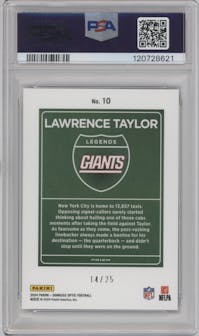 Lawrence Taylor from the 2024 Donruss Optic set featuring a Black Pandora parallel graded by PSA and given an overall grade of 9.
