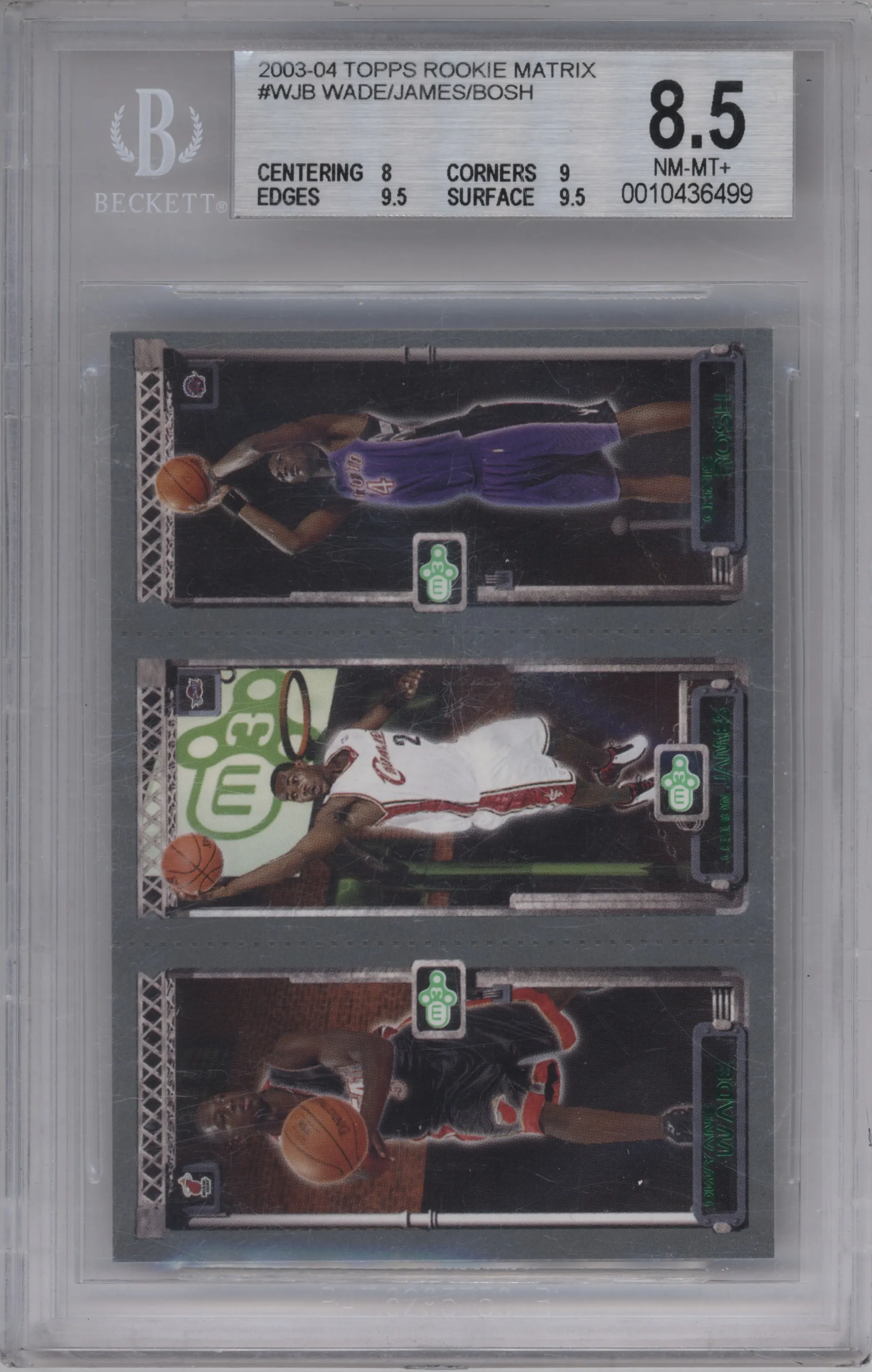2003 Topps Rookie Matrix Dwyane Wade/LeBron James/Chris Bosh #115/111/114 BGS 8.5