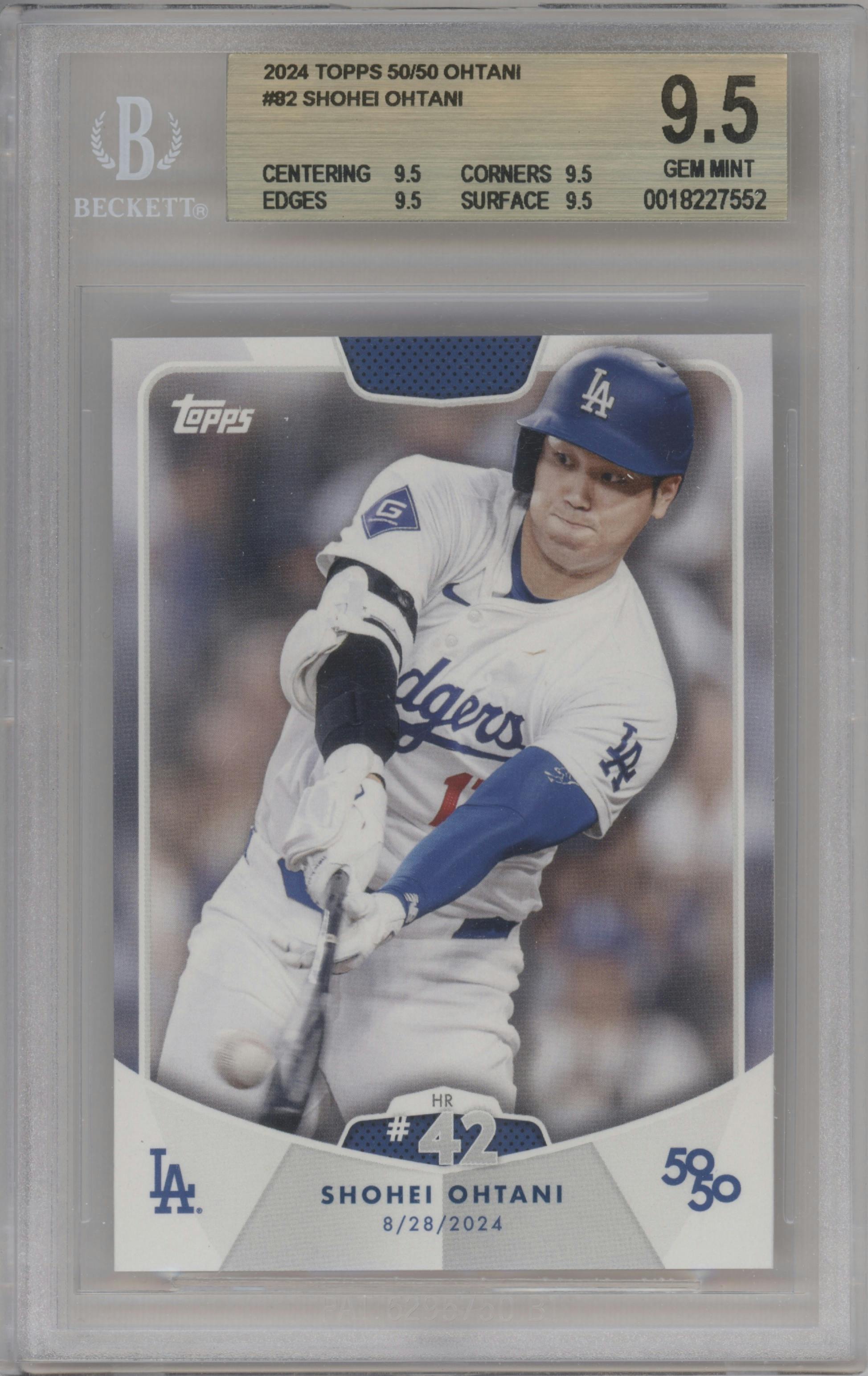 Shohei Ohtani from the 2024 Topps 50/50 set graded by Beckett and given an overall grade of 9.5.
