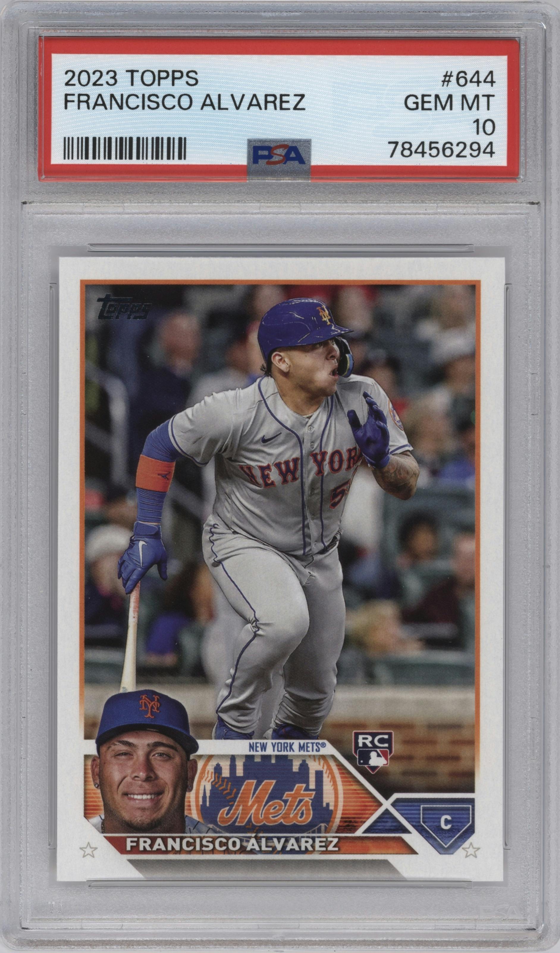 Francisco Alvarez from the 2023 Topps Series 2 set graded by PSA and given an overall grade of 10.