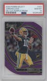 Jordan Love from the 2020 Panini Select set featuring a Die-Cut Purple parallel graded by PSA and given an overall grade of 10.