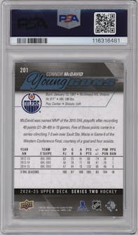 Connor McDavid from the 2024-25 Upper Deck Series 2 set graded by PSA and given an overall grade of 9.