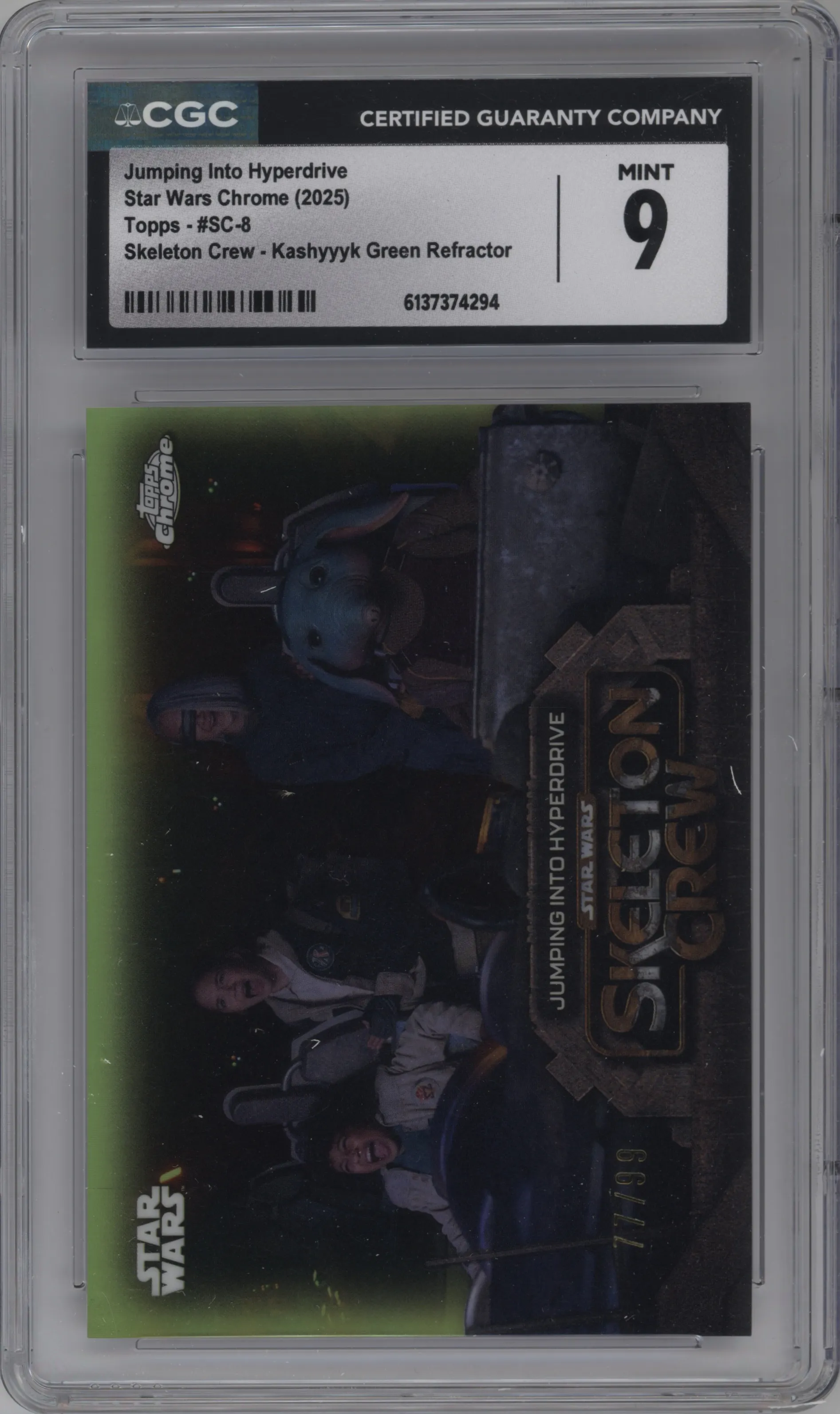 2025 Topps Chrome Star Wars Skeleton Crew Jumping Into Hyperdrive Kashyyyk Green Refractor CGC 9