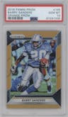 Barry Sanders from the 2016 Panini Prizm set featuring a Orange Prizm parallel graded by PSA and given an overall grade of 10.