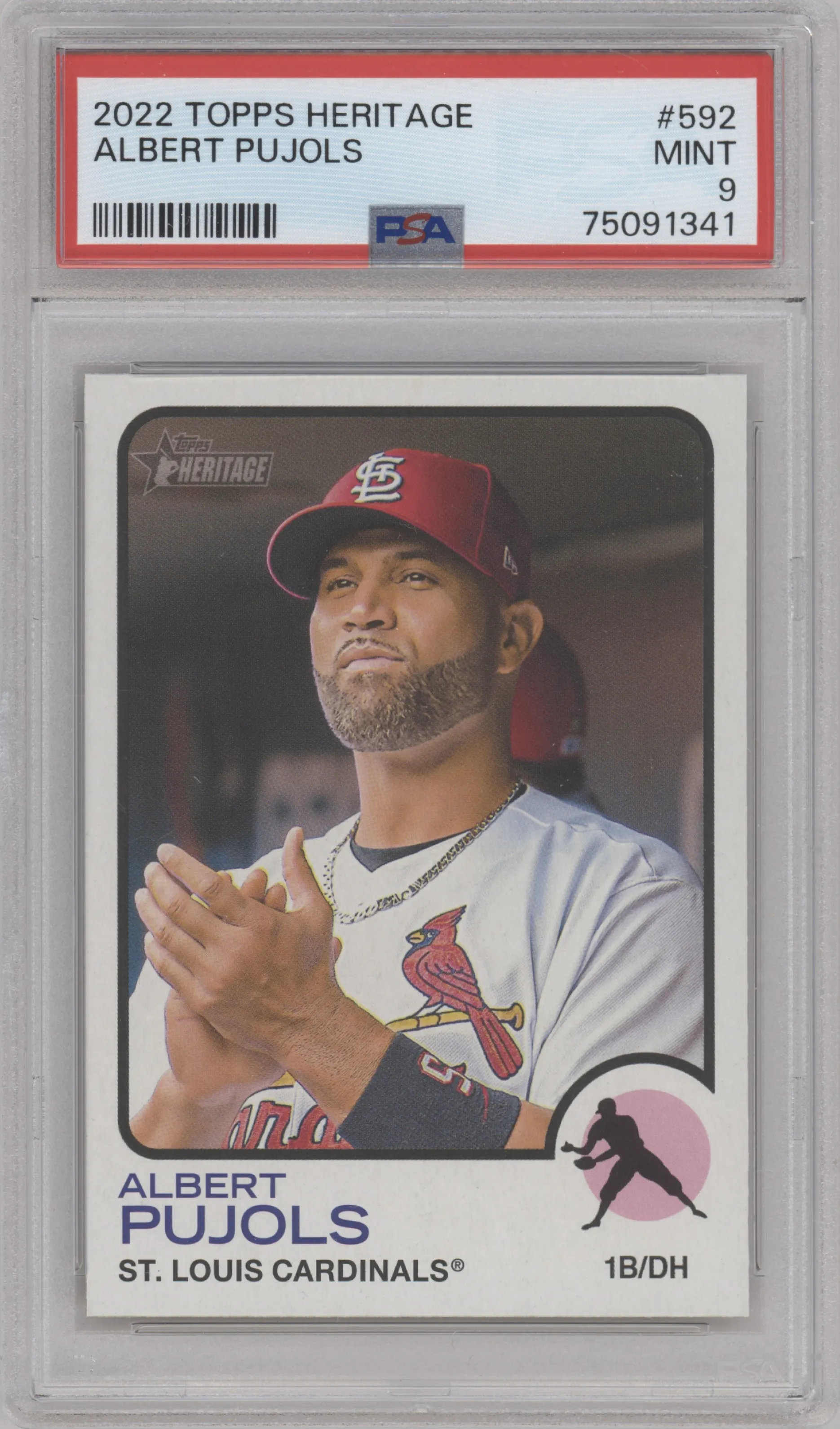 Albert Pujols from the 2022 Topps Heritage High Number set graded by PSA and given an overall grade of 9.