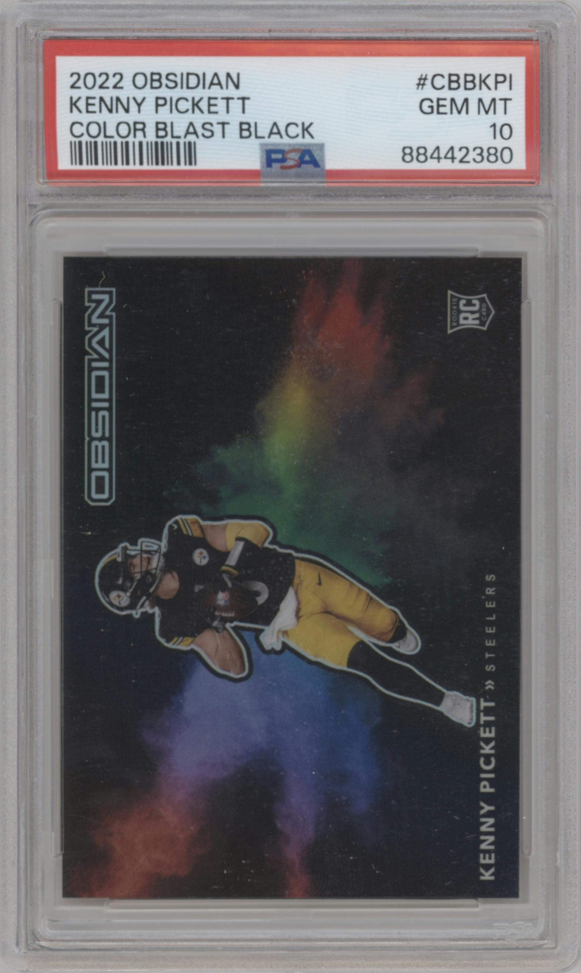 Kenny Pickett from the 2022 Panini Obsidian set graded by PSA and given an overall grade of 10.