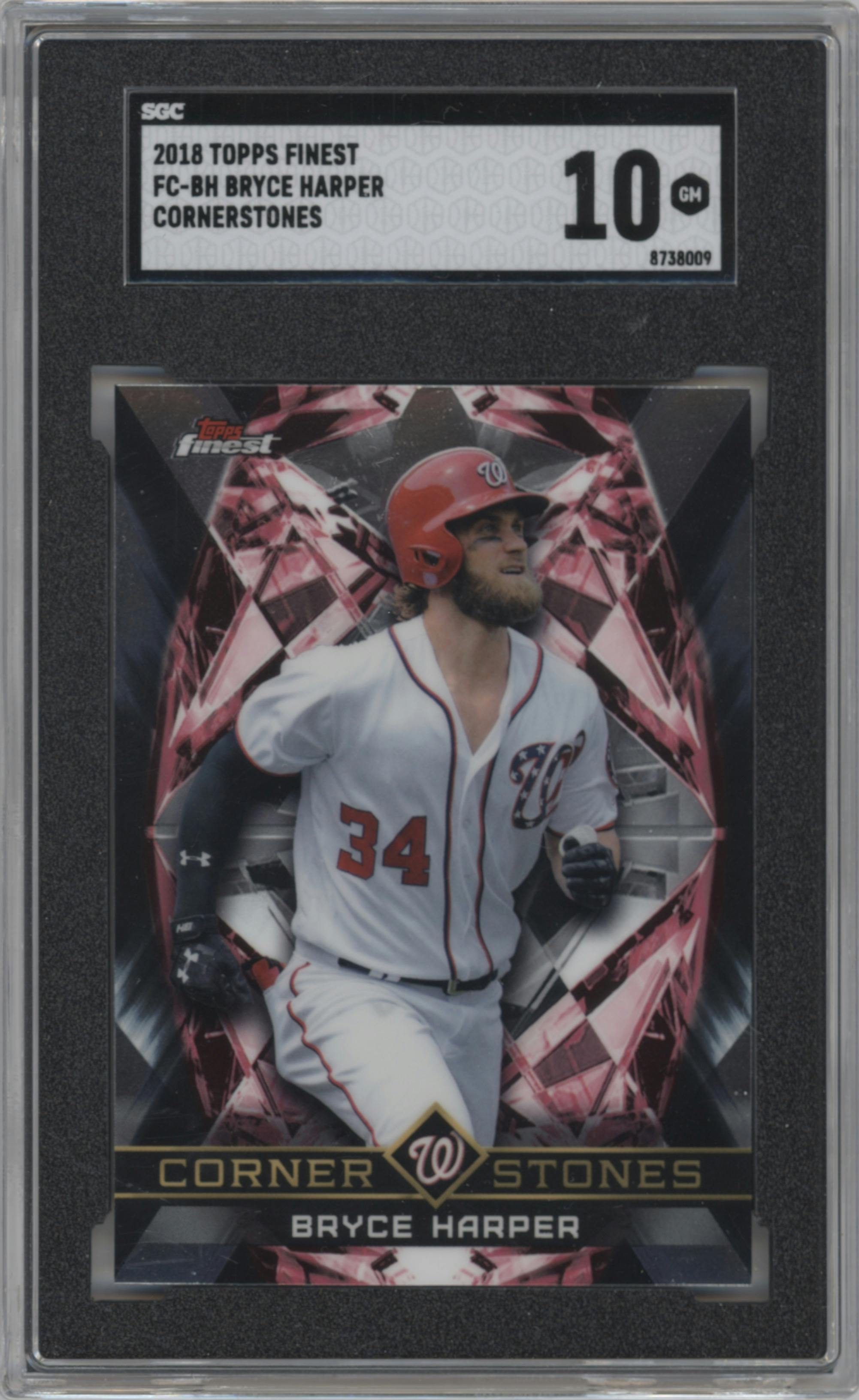 Bryce Harper from the 2018 Topps Finest set graded by SGC and given an overall grade of 10.