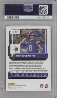 Kirk Cousins from the 2022 Panini Donruss Optic set featuring a Electricity parallel graded by PSA and given an overall grade of 10.
