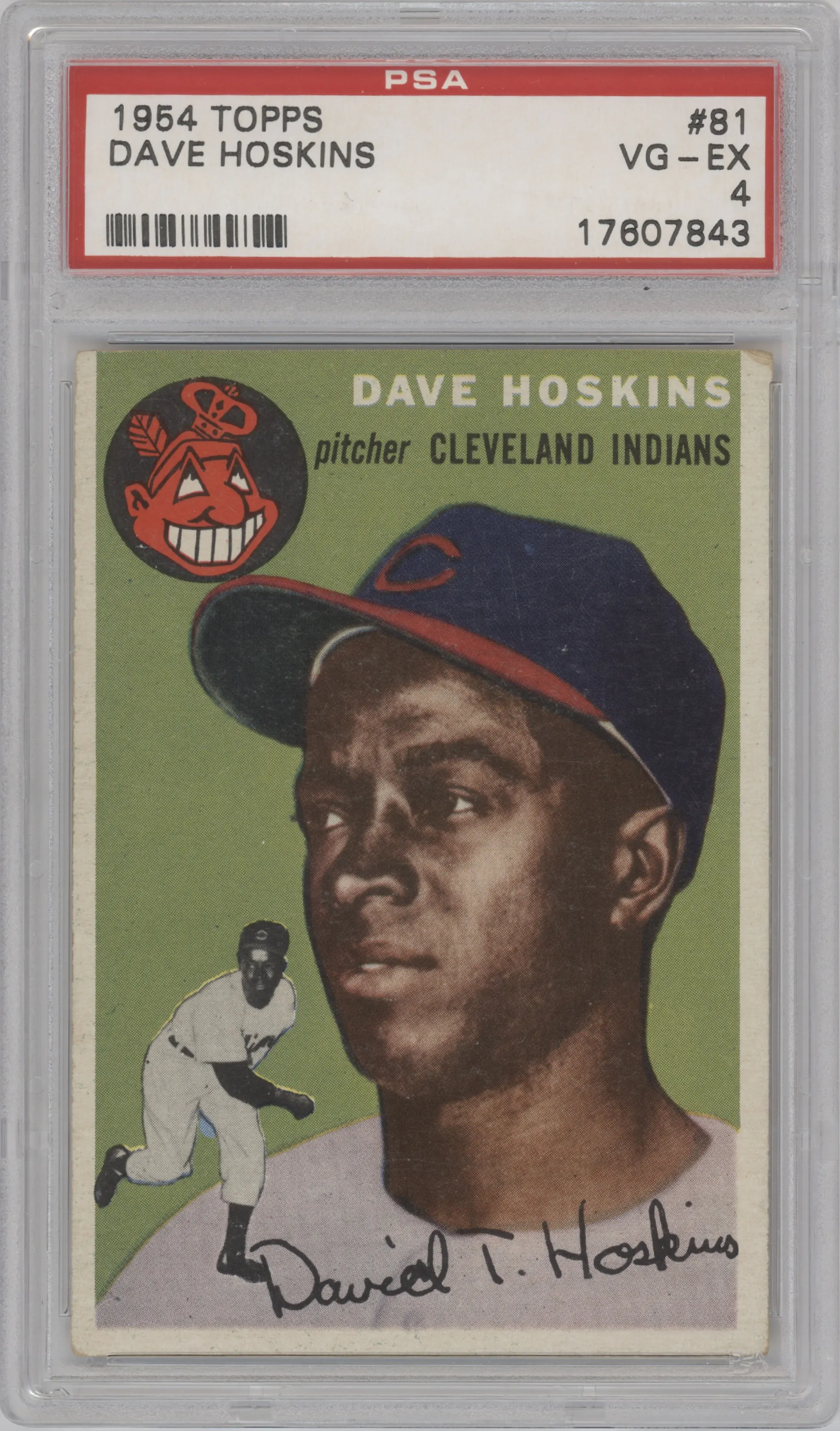 Dave Hoskins from the 1954 Topps set graded by PSA and given an overall grade of 4.