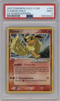 Flareon Gold Star from the 2007 Pokemon EX set graded by PSA and given an overall grade of 9.