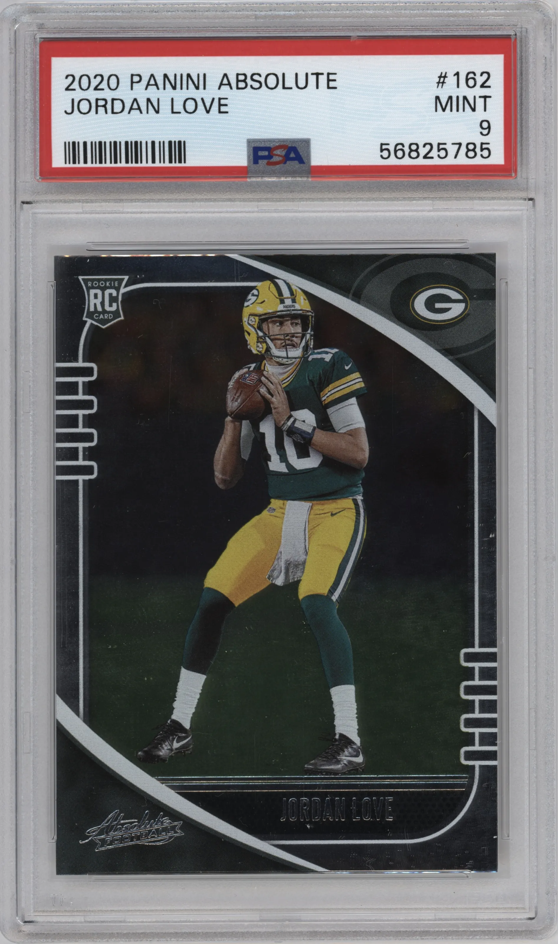 Jordan Love from the 2020 Panini Absolute set graded by PSA and given an overall grade of 9.