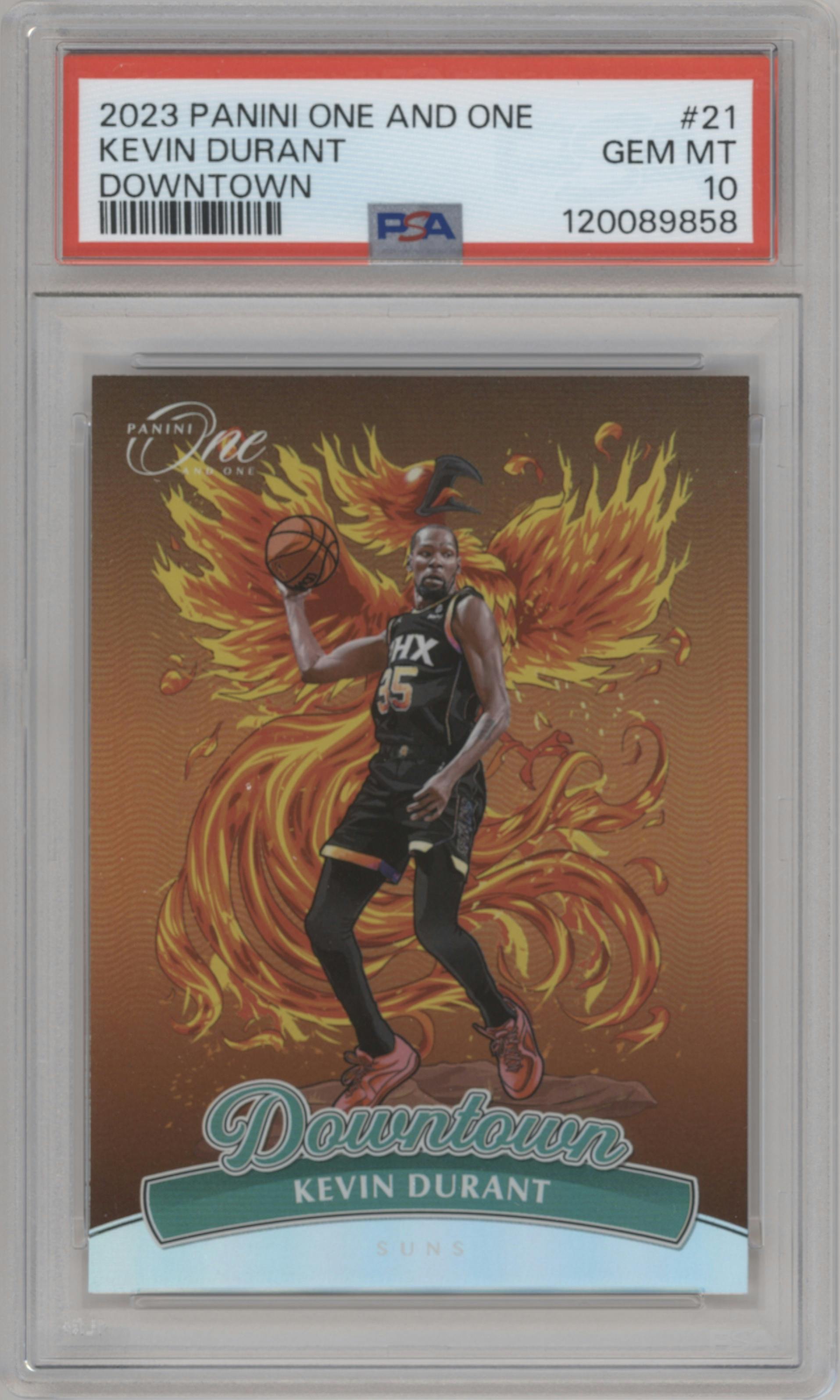 Kevin Durant from the 2023-24 Panini One and One set graded by PSA and given an overall grade of 10.