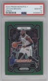 Jaylen Brown from the 2023-24 Panini Prizm Monopoly set featuring a Green parallel graded by PSA and given an overall grade of 10.