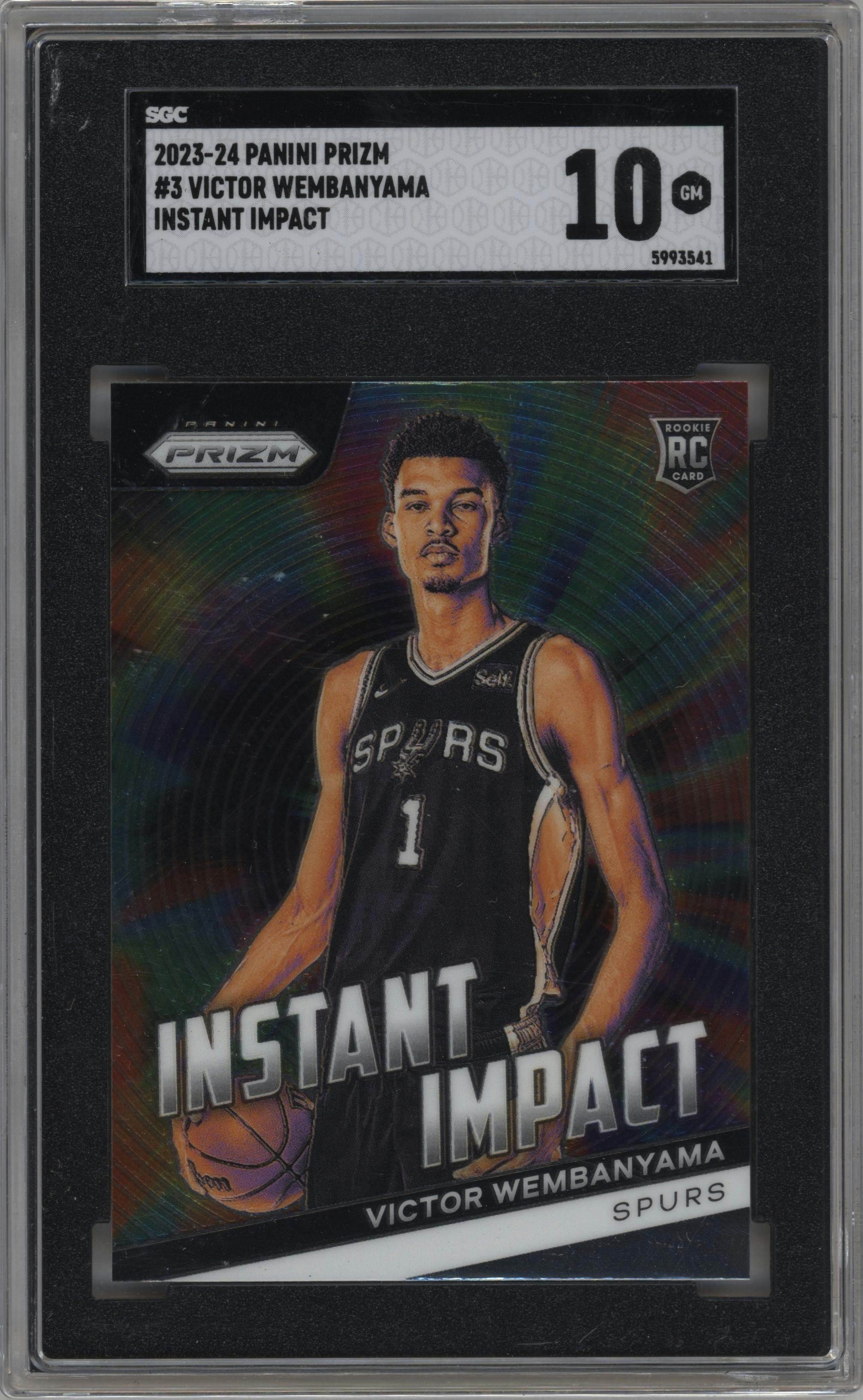 Victor Wembanyama from the 2023-24 Panini Prizm set graded by SGC and given an overall grade of 10.