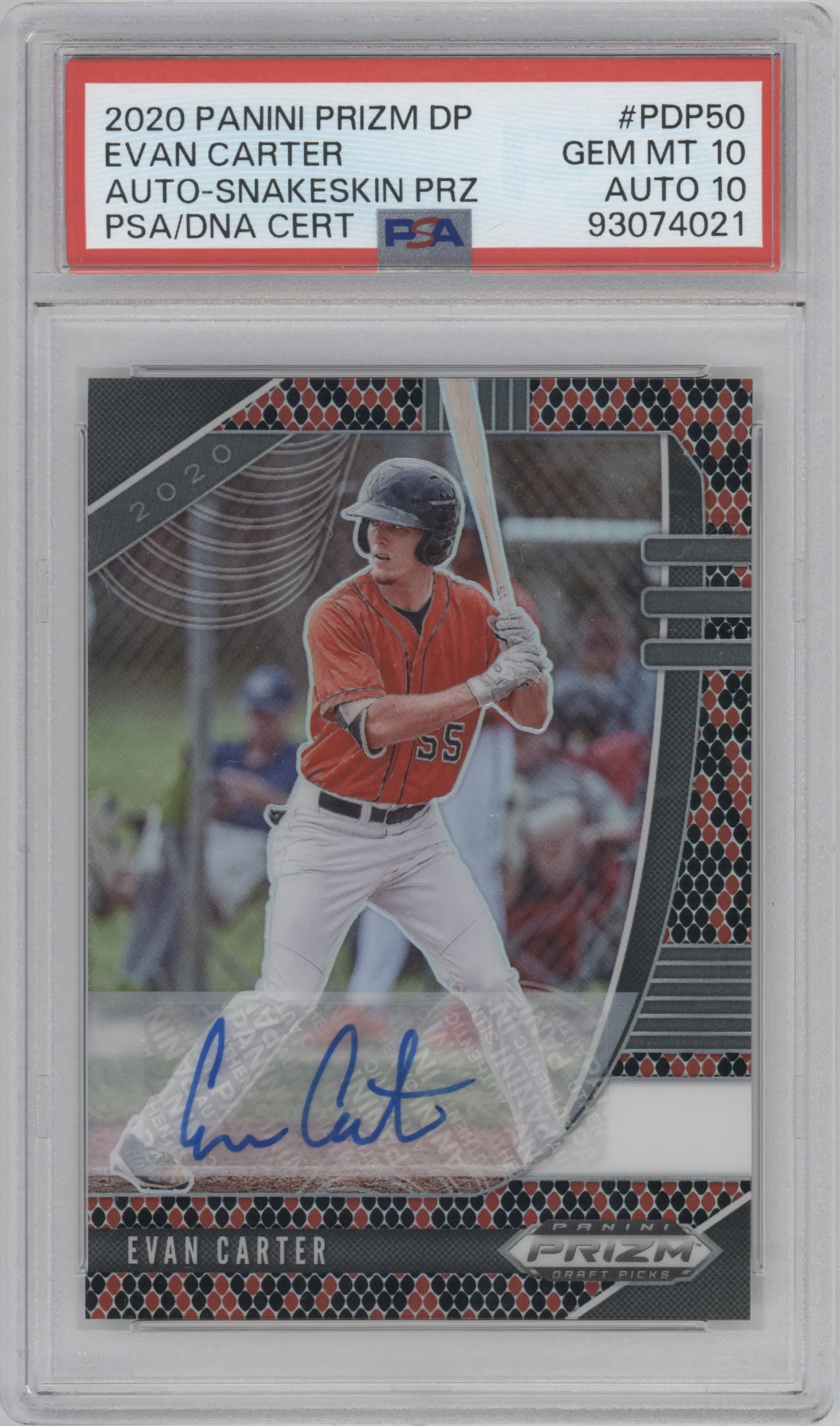 2020 Panini Prizm Draft Picks Auto Evan Carter Snakeskin Prizm PSA 10