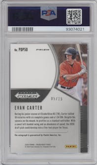 Evan Carter from the 2020 Panini Prizm Draft Picks set featuring a Snakeskin Prizm parallel graded by PSA and given an overall grade of 10.