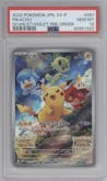 Pikachu from the 2022 Pokemon SV JPN set featuring a Nintendo Switch Scarlet & Violet Pre-Order parallel graded by PSA and given an overall grade of 10.