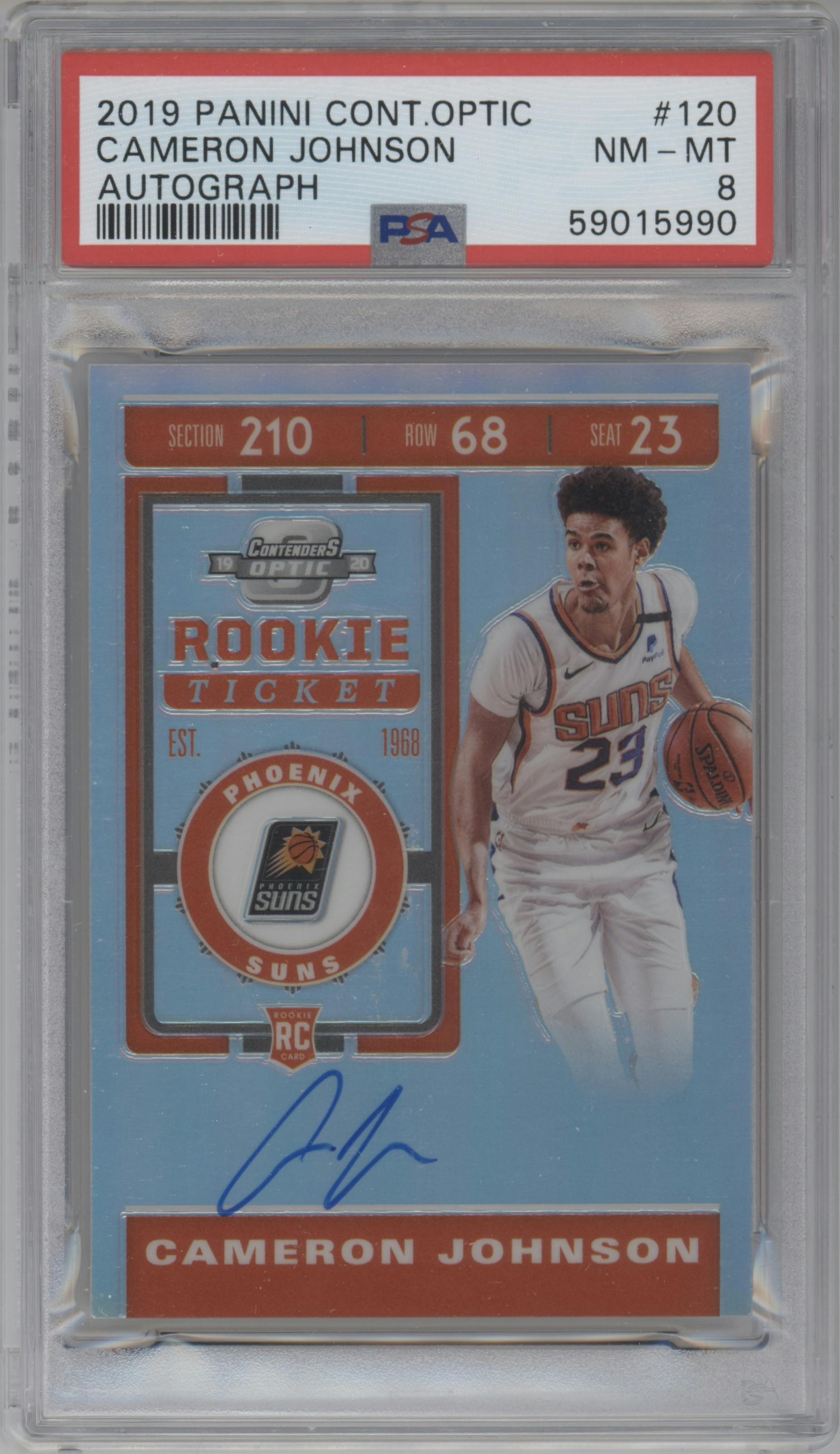 Cameron Johnson from the 2019-20 Panini Contenders Optic set graded by PSA and given an overall grade of 8.