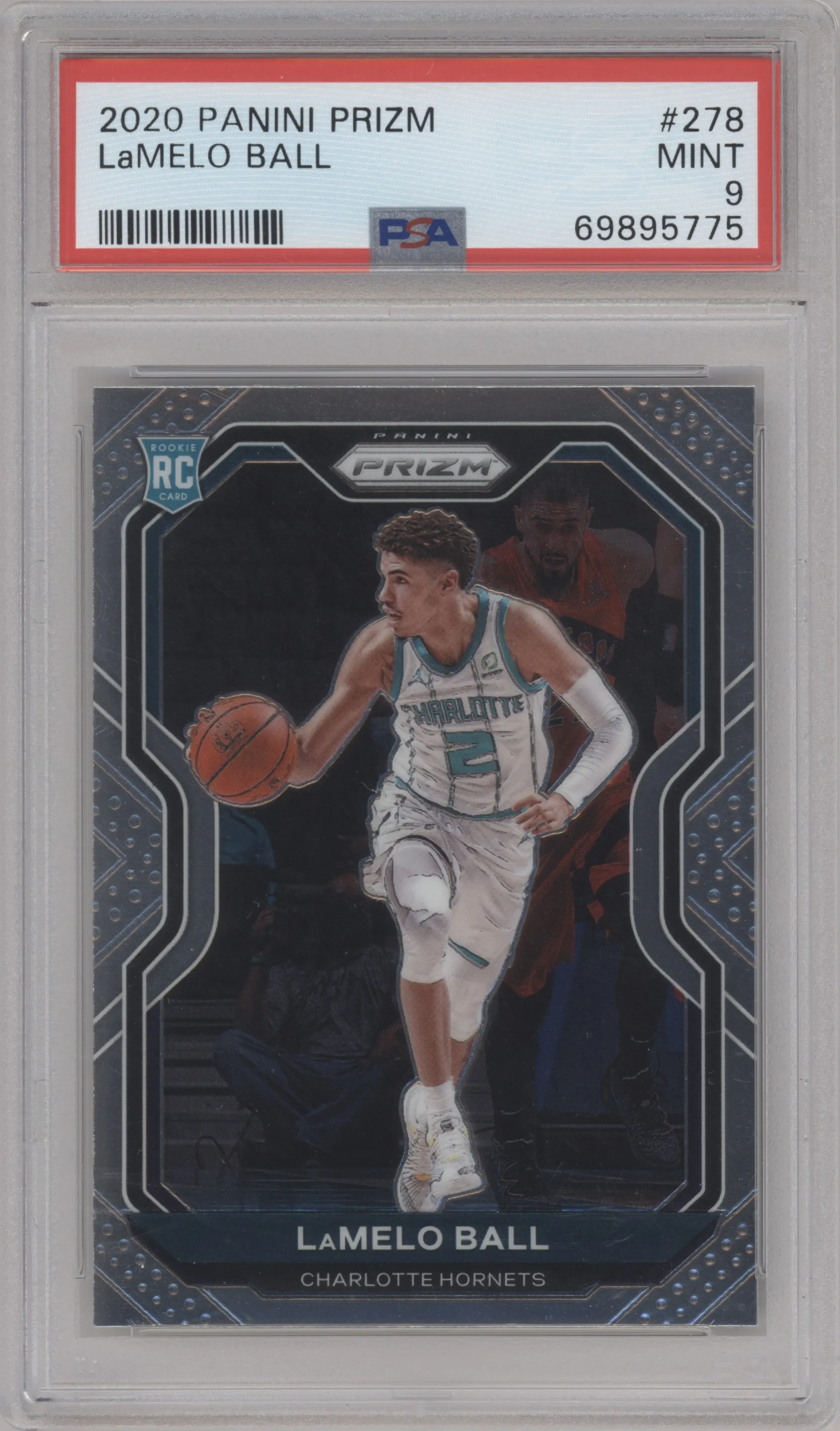 LaMelo Ball from the 2020-21 Panini Prizm set graded by PSA and given an overall grade of 9.