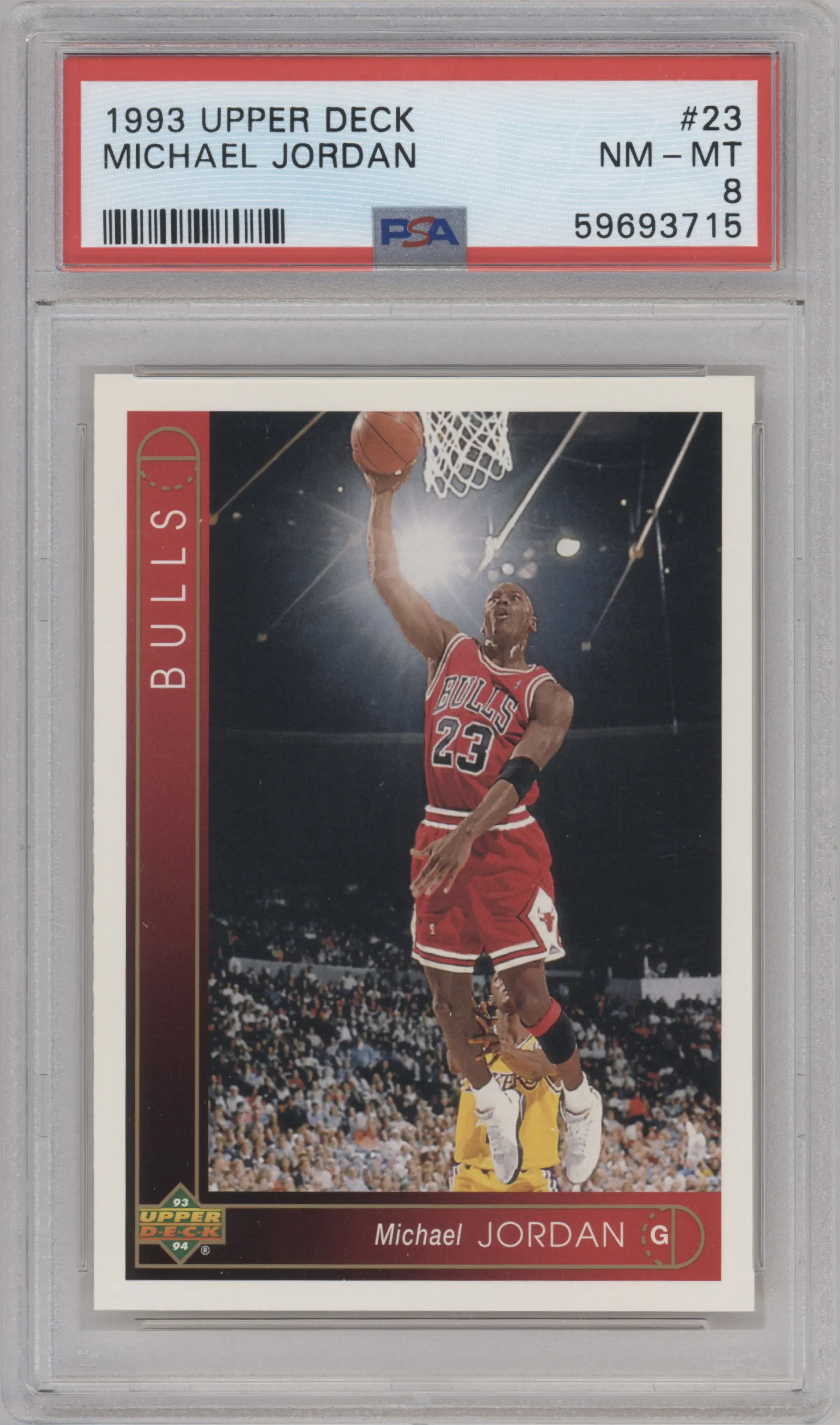 Michael Jordan from the 1993-94 Upper Deck  set graded by PSA and given an overall grade of 8.