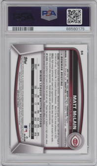 Matt McLain from the 2023 Bowman Chrome Sapphire Edition set featuring a Aqua parallel graded by PSA and given an overall grade of 10.