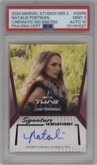 Natalie Portman from the 2024 Upper Deck Marvel Studios Series 2 set graded by PSA and given an overall grade of 9.