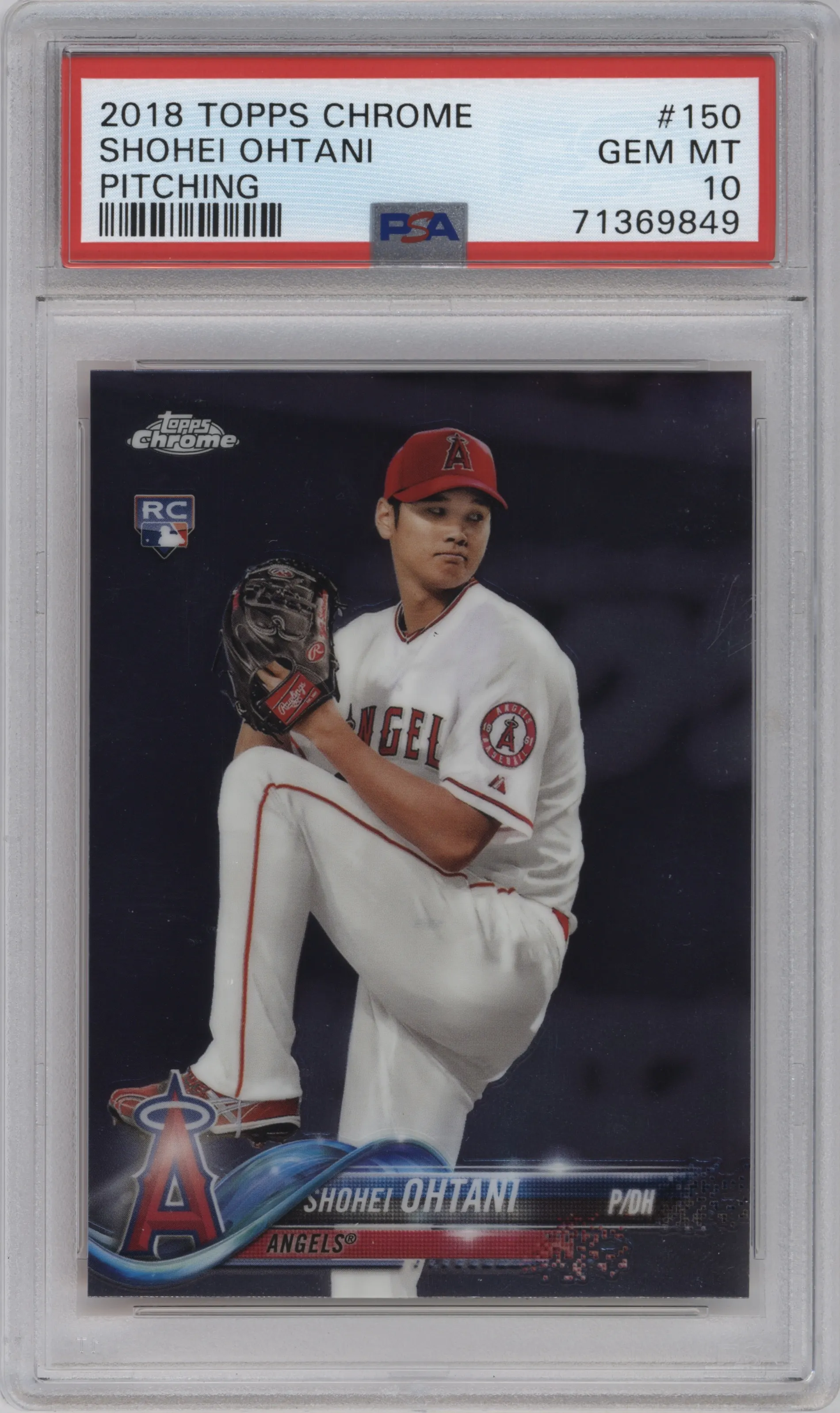 Shohei Ohtani from the 2018 Topps Chrome set graded by PSA and given an overall grade of 10.