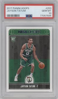 Jayson Tatum from the 2017-18 Panini NBA Hoops set graded by PSA and given an overall grade of 10.