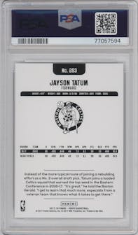 Jayson Tatum from the 2017-18 Panini NBA Hoops set graded by PSA and given an overall grade of 10.