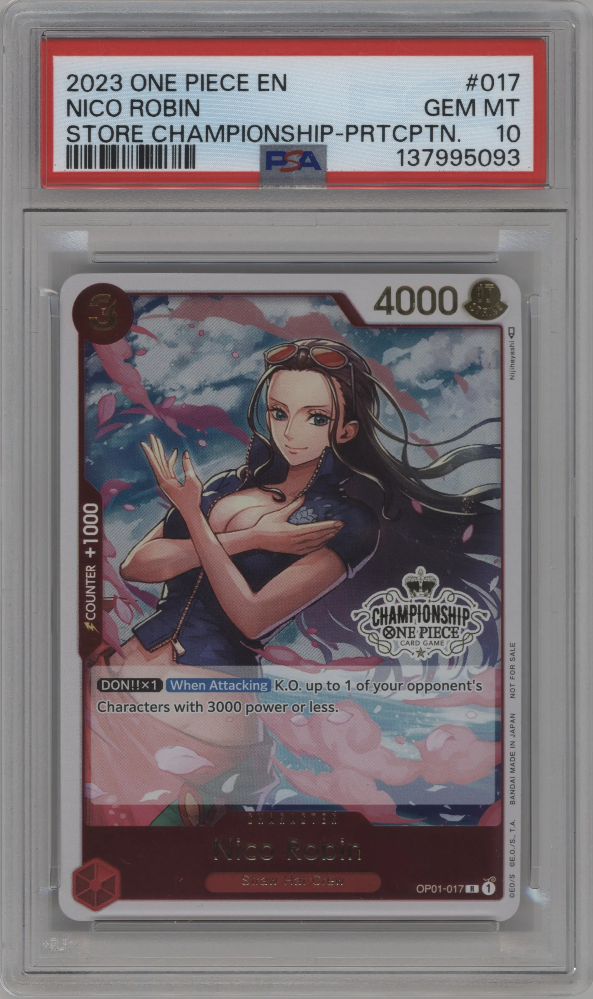 2023 One Piece Store Champ.Participation Pack Vol.1 Nico Robin R #OP01-017 R PSA 10