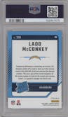 Ladd McConkey from the 2024 Donruss set featuring a Red Pandora parallel graded by PSA and given an overall grade of 10.