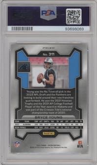 Bryce Young from the 2023 Panini Prizm set featuring a Green Wave  parallel graded by PSA and given an overall grade of 10.