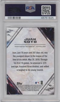 Juan Soto from the 2018 Topps Fire set graded by PSA and given an overall grade of 9.