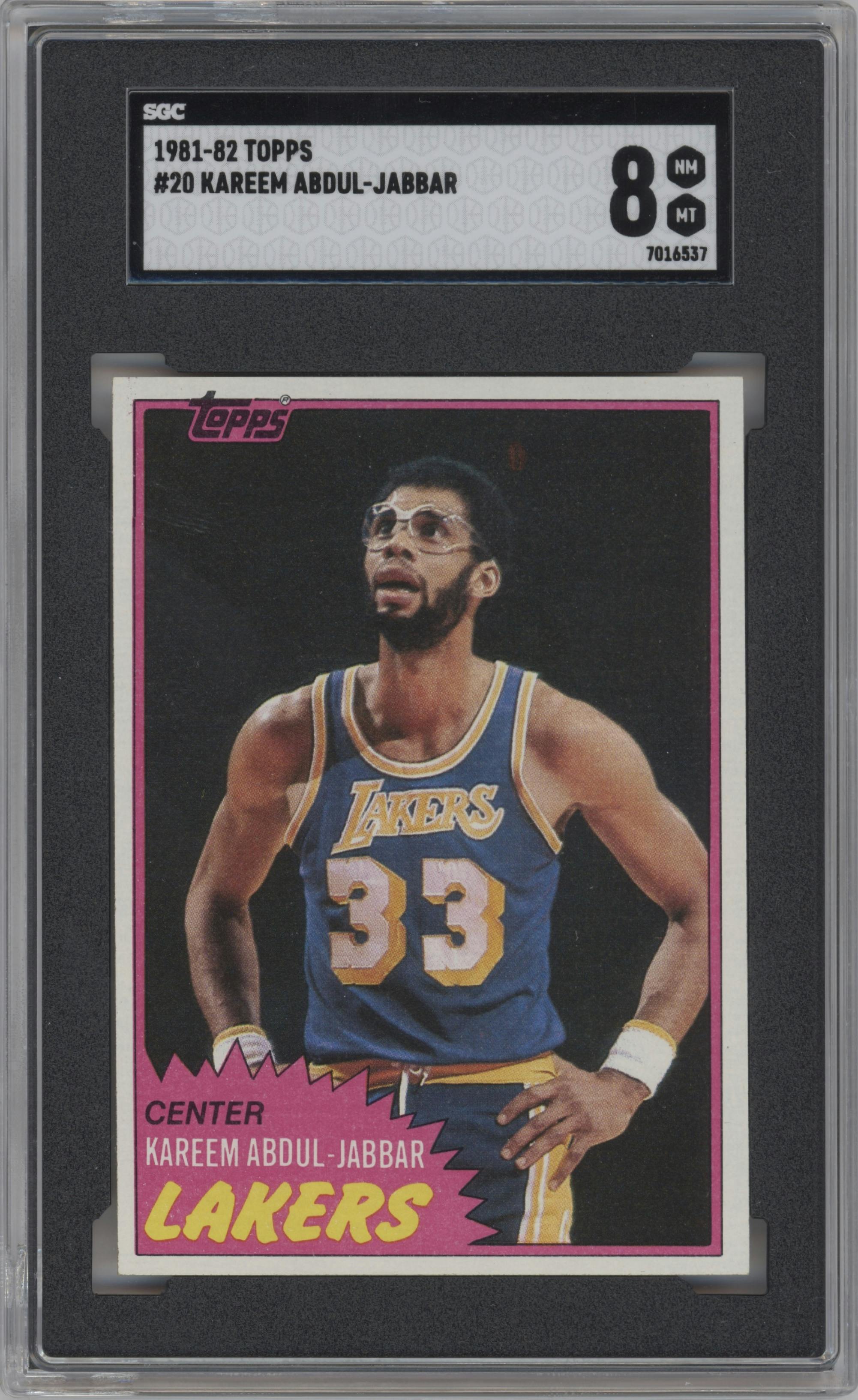 Kareem Abdul-Jabbar from the 1981-82 Topps  set graded by SGC and given an overall grade of 8.