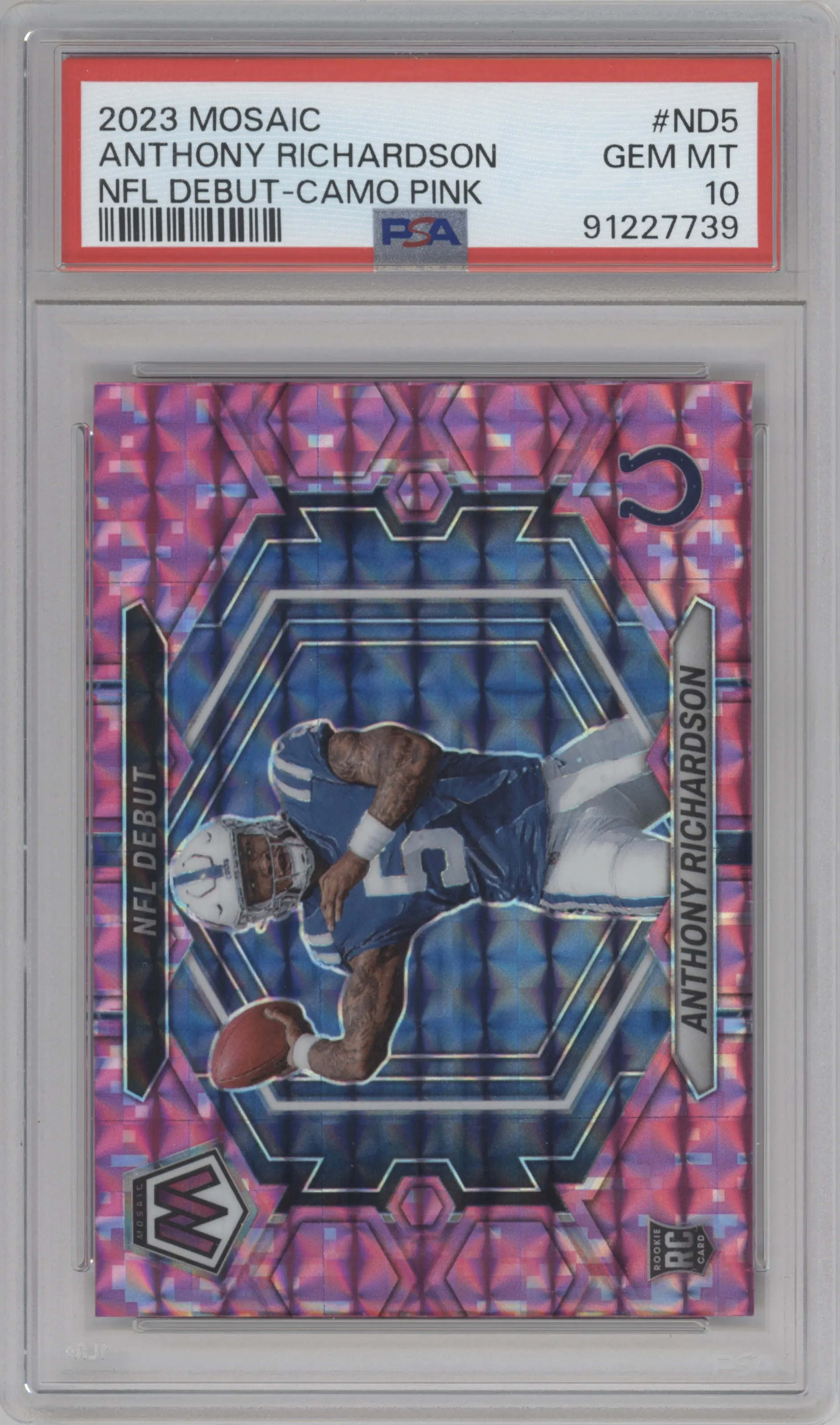 2023 Panini Mosaic NFL Debut Anthony Richardson Pink Camo PSA 10
