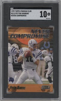 Peyton Manning from the 1999 Topps Stadium Club set graded by SGC and given an overall grade of 10.