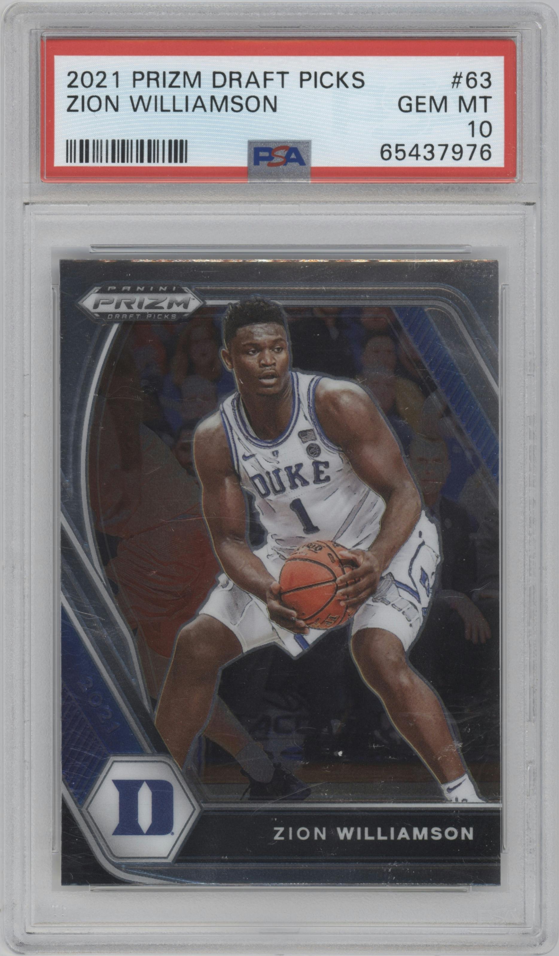 Zion Williamson from the 2021-22 Panini Prizm Draft Picks set graded by PSA and given an overall grade of 10.