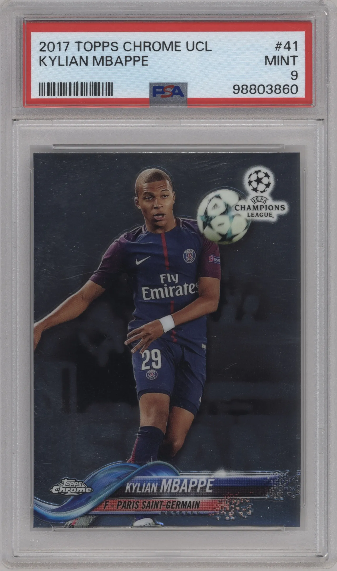 2017 Topps Chrome UEFA Champions League Kylian Mbappe #41 PSA 9