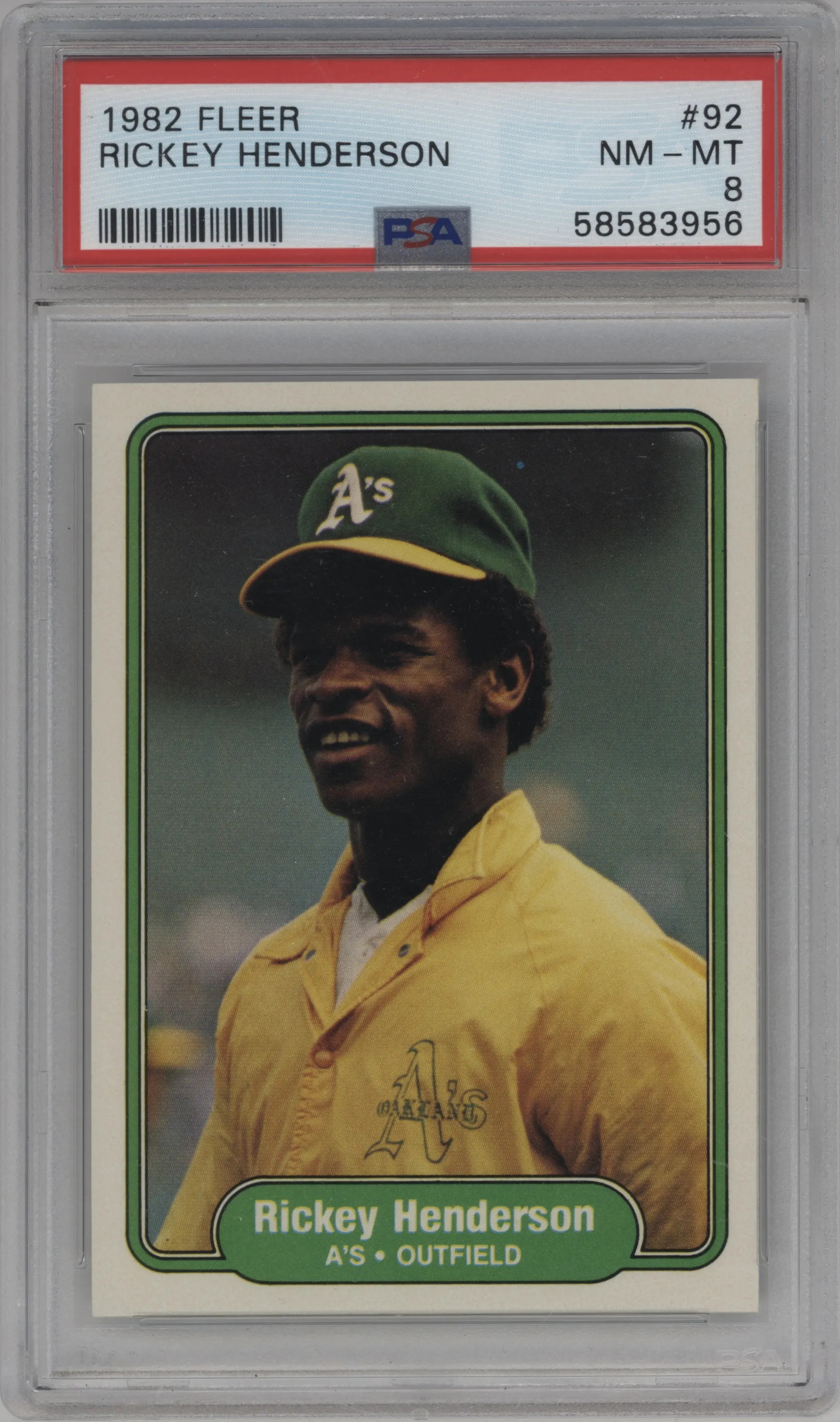 1982 Fleer Rickey Henderson #92 PSA 8