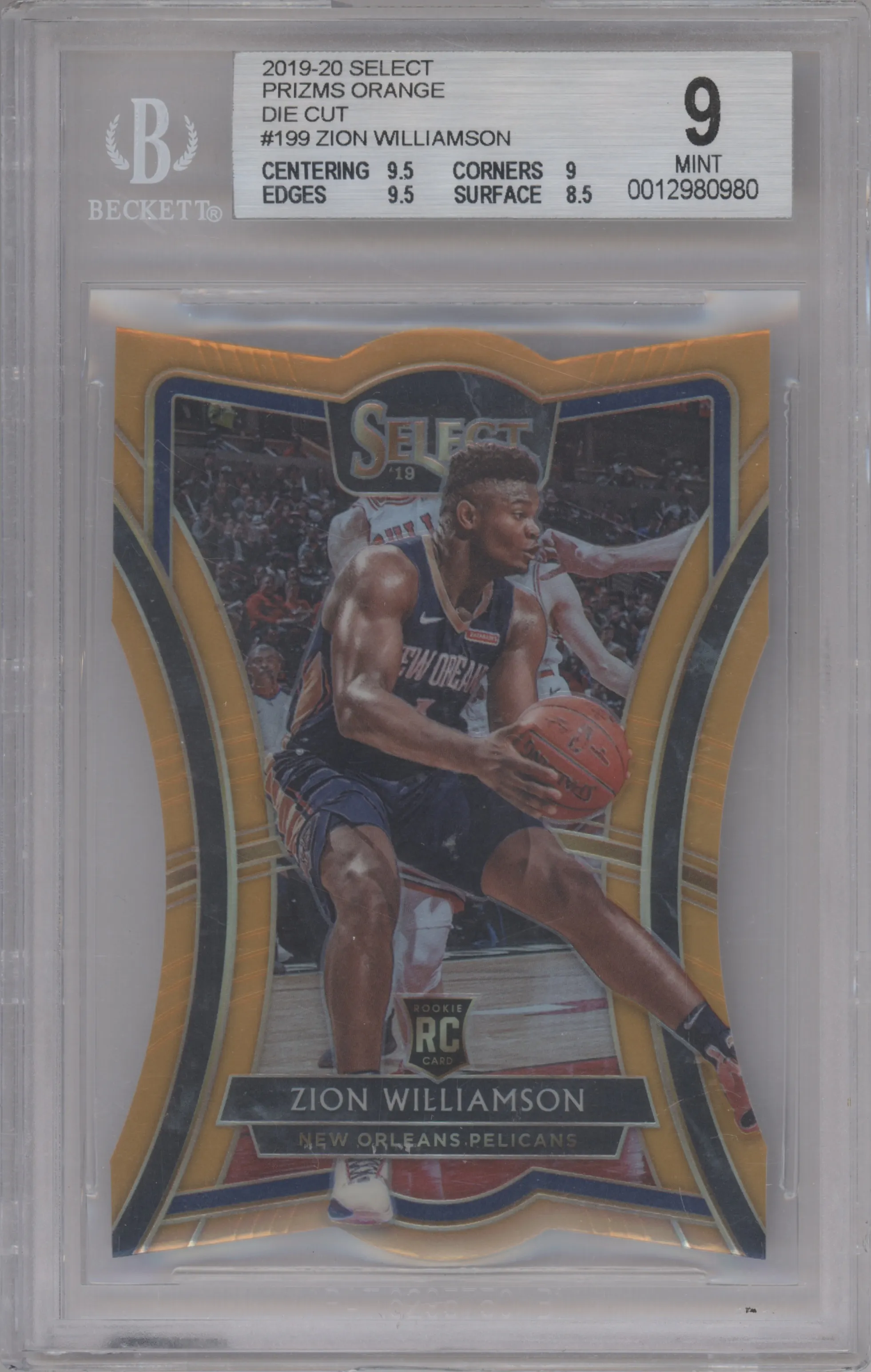 2019 Panini Select Pre.Lvl. Zion Williamson Die-Cut Orange BGS 9