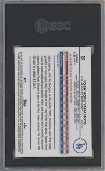 Yoshinobu Yamamoto from the 2024 Topps Chrome set graded by SGC and given an overall grade of 8.
