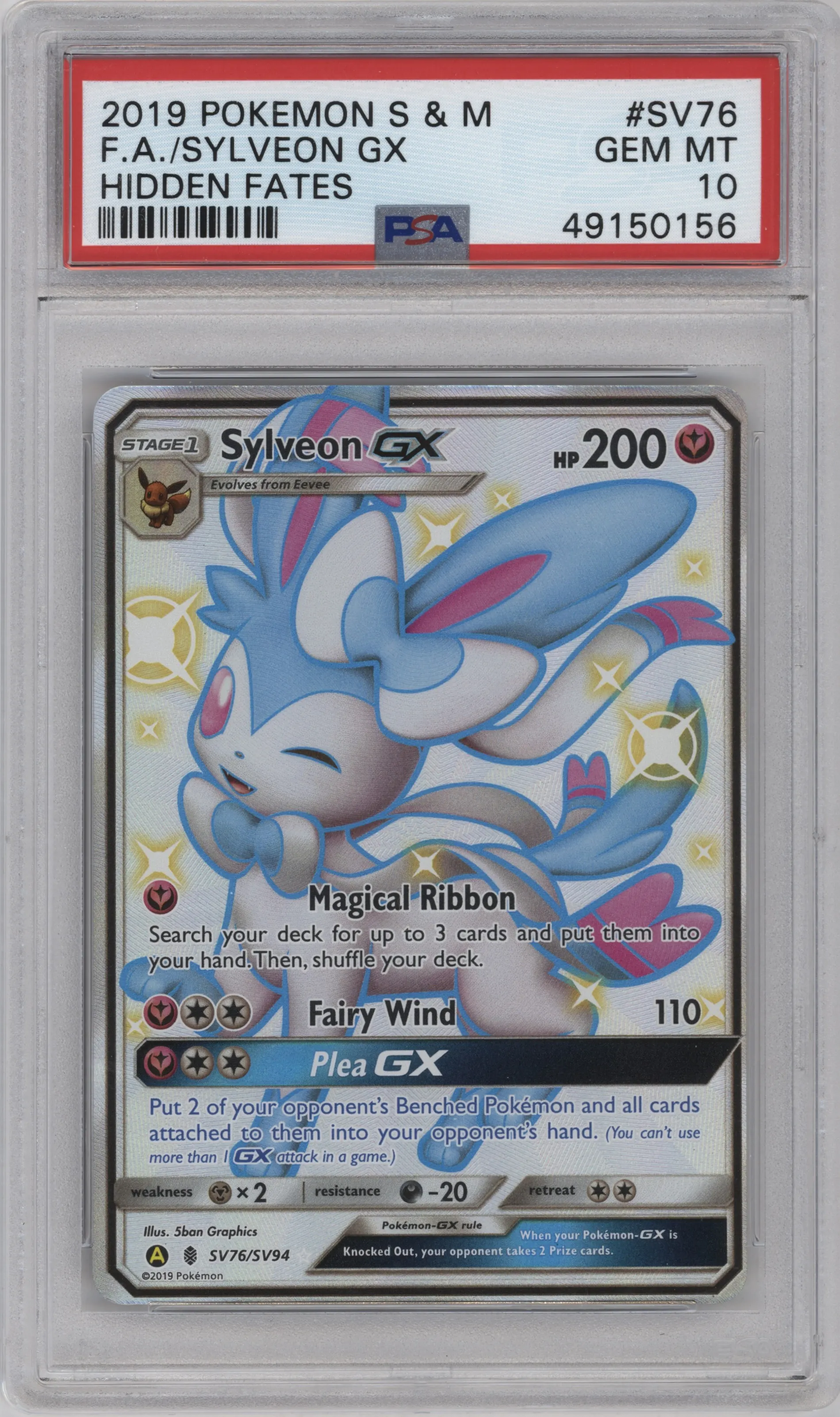 2019 Pokemon S&M Hidden Fates Sylveon GX #SV76 PSA 10