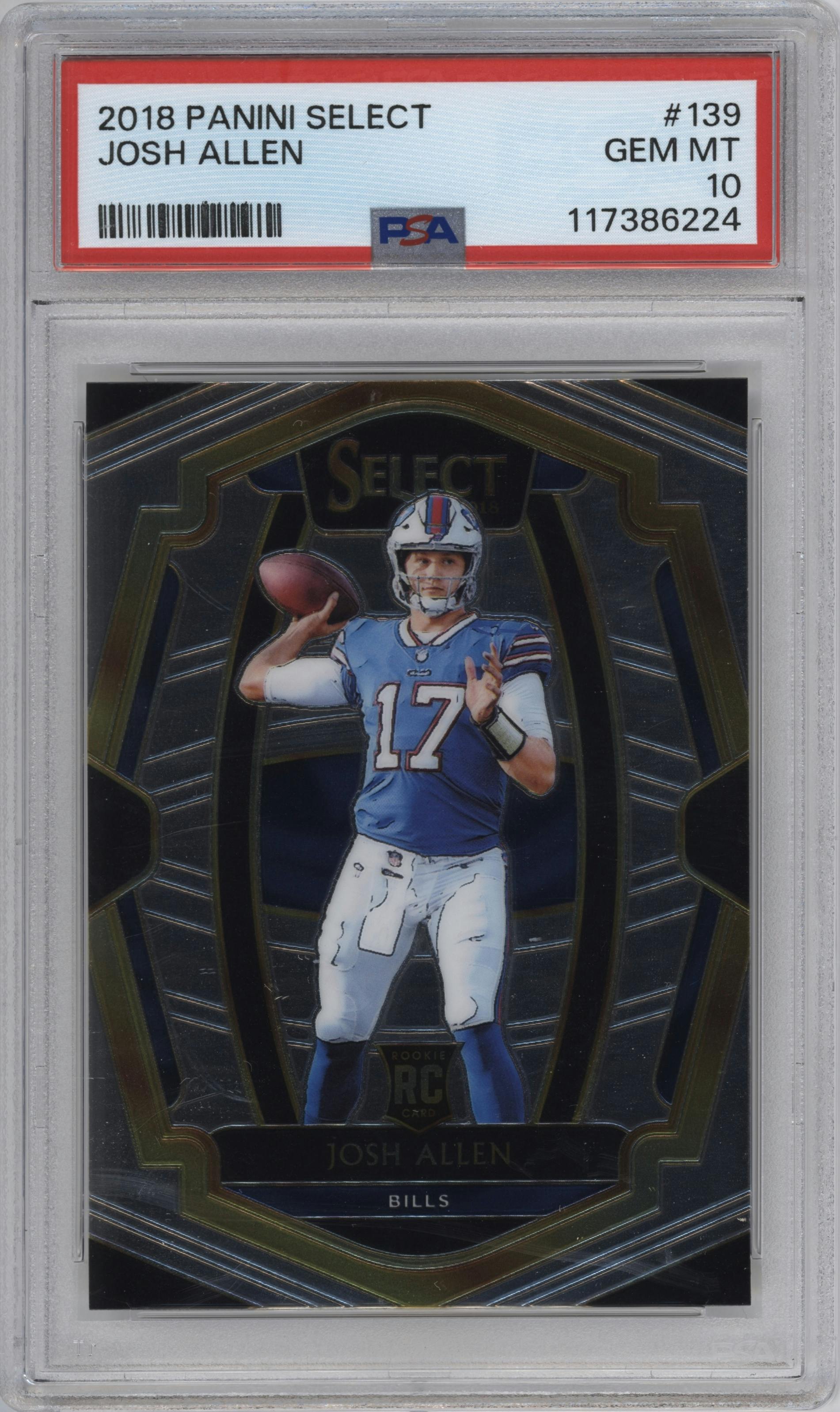 Josh Allen from the 2018 Panini Select set graded by PSA and given an overall grade of 10.