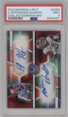 KJ Jefferson/Raheim Sanders from the 2023 Bowman University's Best  set featuring a Red Refractor parallel graded by PSA and given an overall grade of 9.